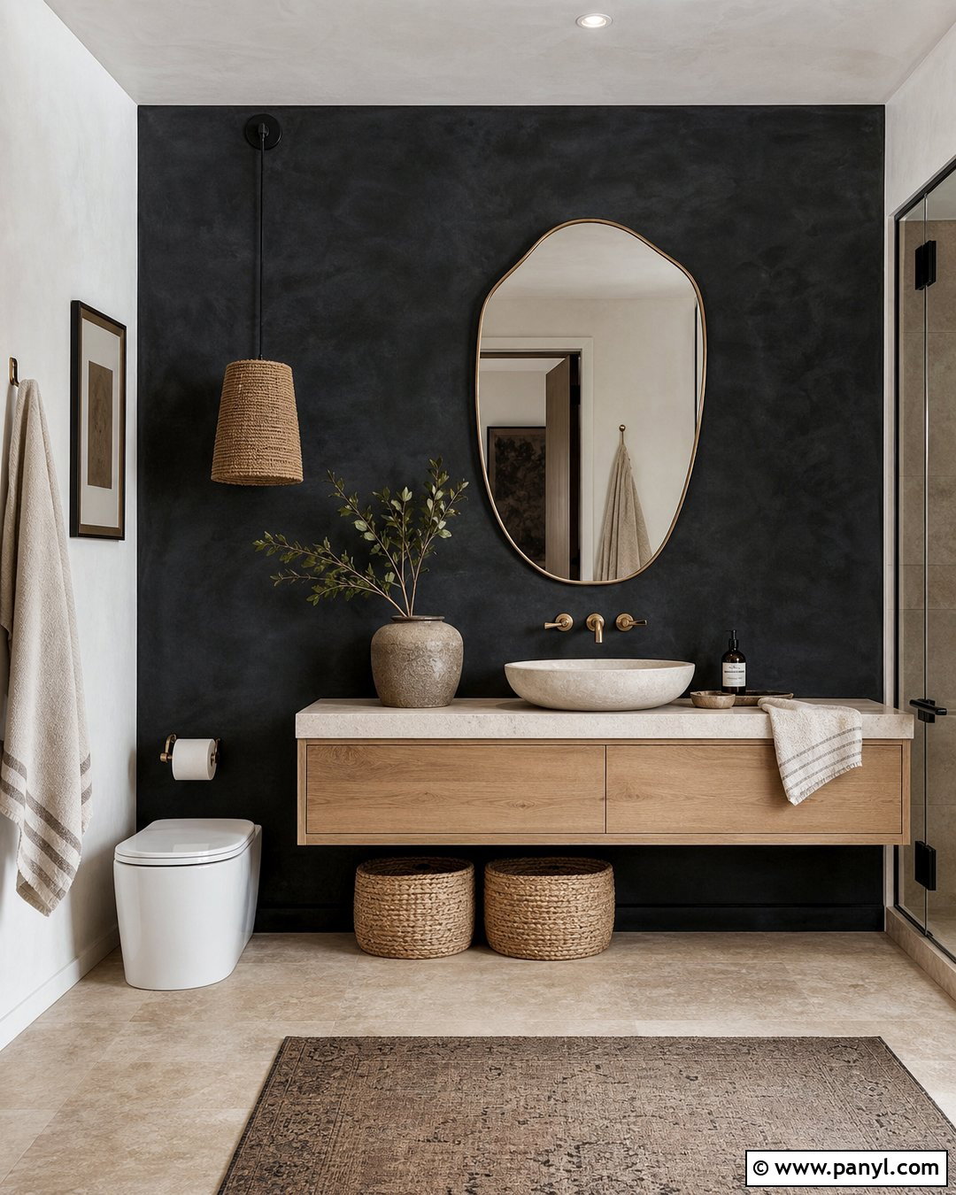 Black Limewash Accent Wall Bathroom - 35 Black Accent Wall Bathroom Ideas