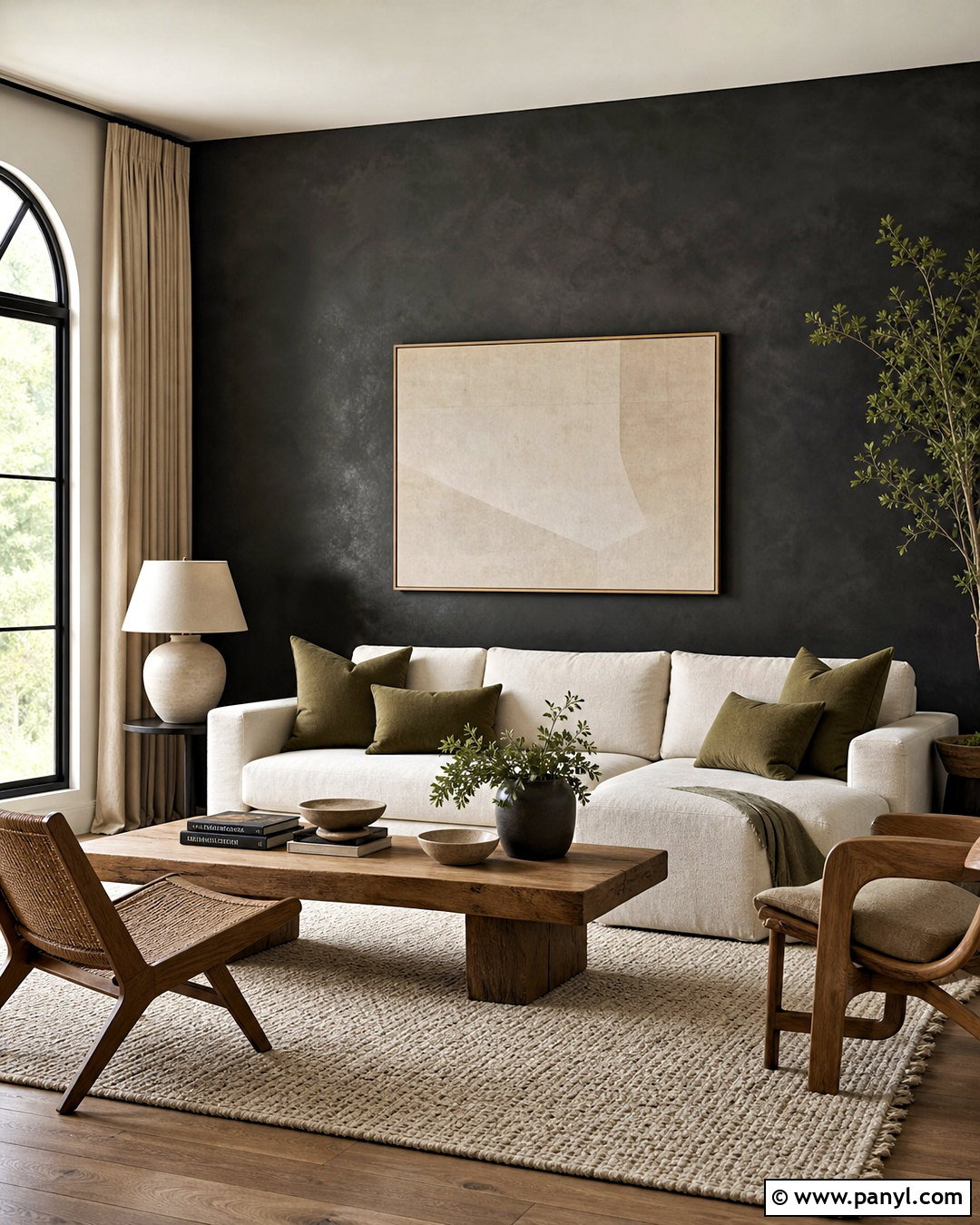 Black Limewash Feature Wall - 20 black feature wall living room ideas