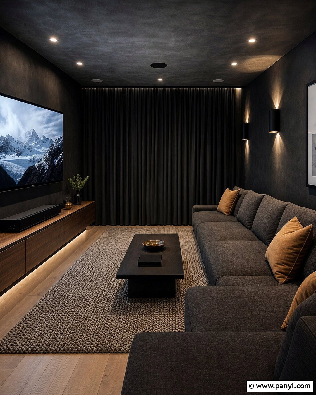 Black Limewash Media Room - 50 Limewash Walls