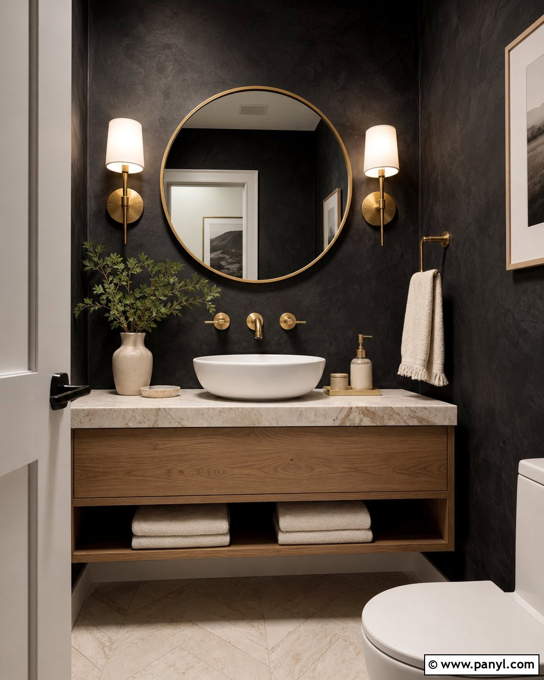 Black Limewash Powder Room - 35 Line Wash Walls