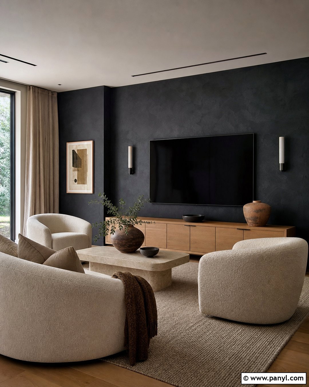 Black Limewash TV Wall - 35 Black Wall Behind Tv Ideas