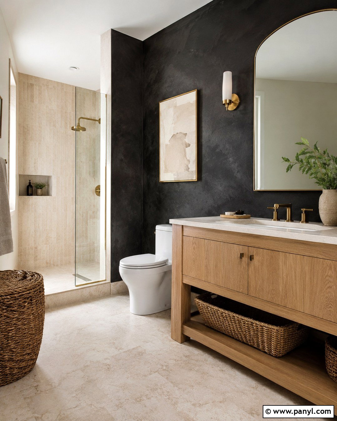 Black Limewash Wall Behind Toilet - 20 Black Accent Wall Behind Toilet Ideas