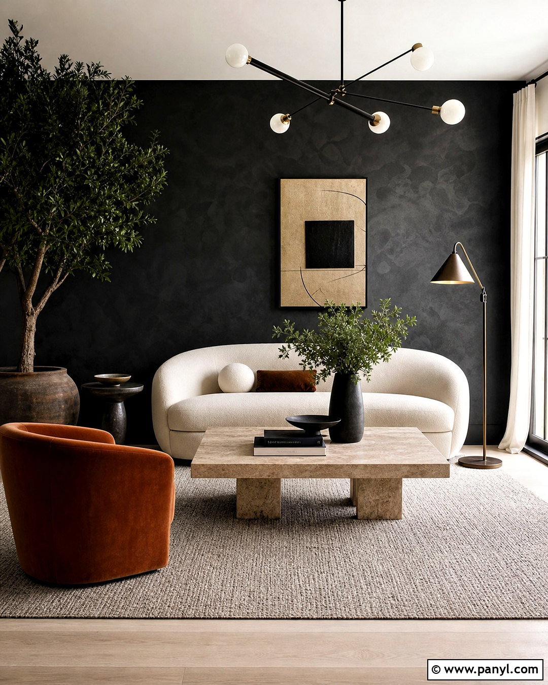 Black Limewash Wall With Neutral Furniture - 20 black interior walls