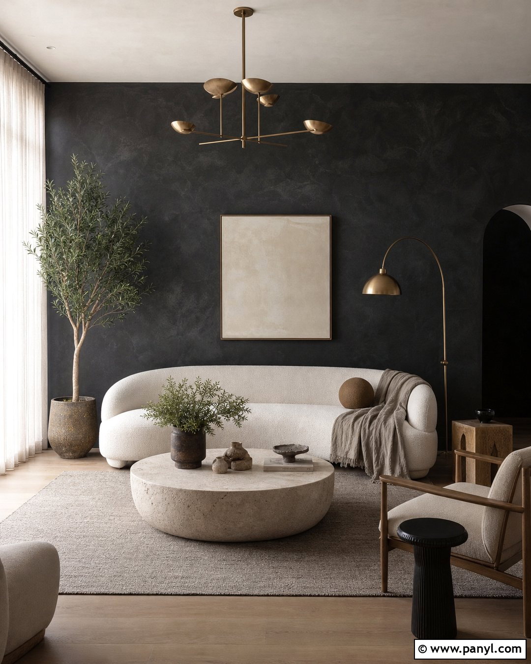 Black Limewash Wall With Neutral Furniture - 30 Black Wall Interior Ideas