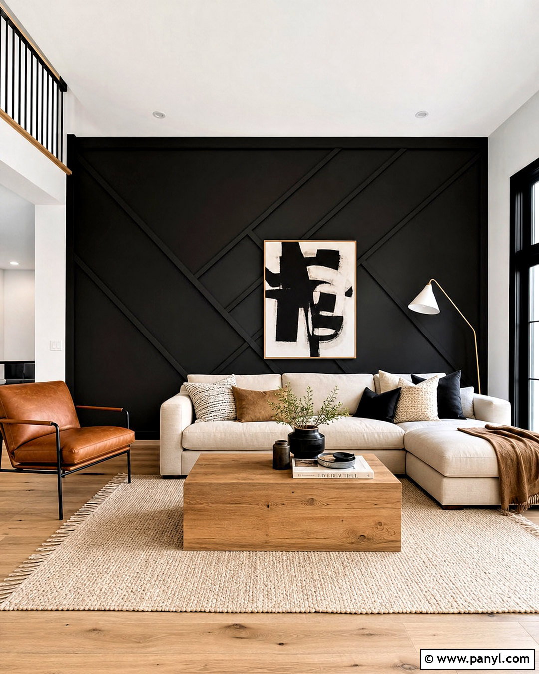 Black Linear Geometric Accent Wall - 20 geometric accent wall ideas