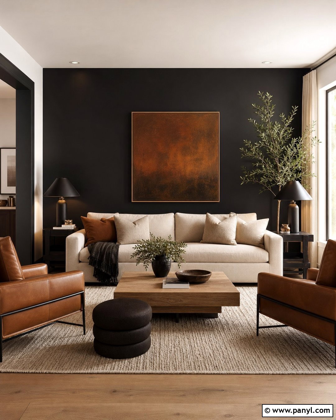 Black Living Room Wall Behind Sofa - 20 Painting One Wall Black Ideas
