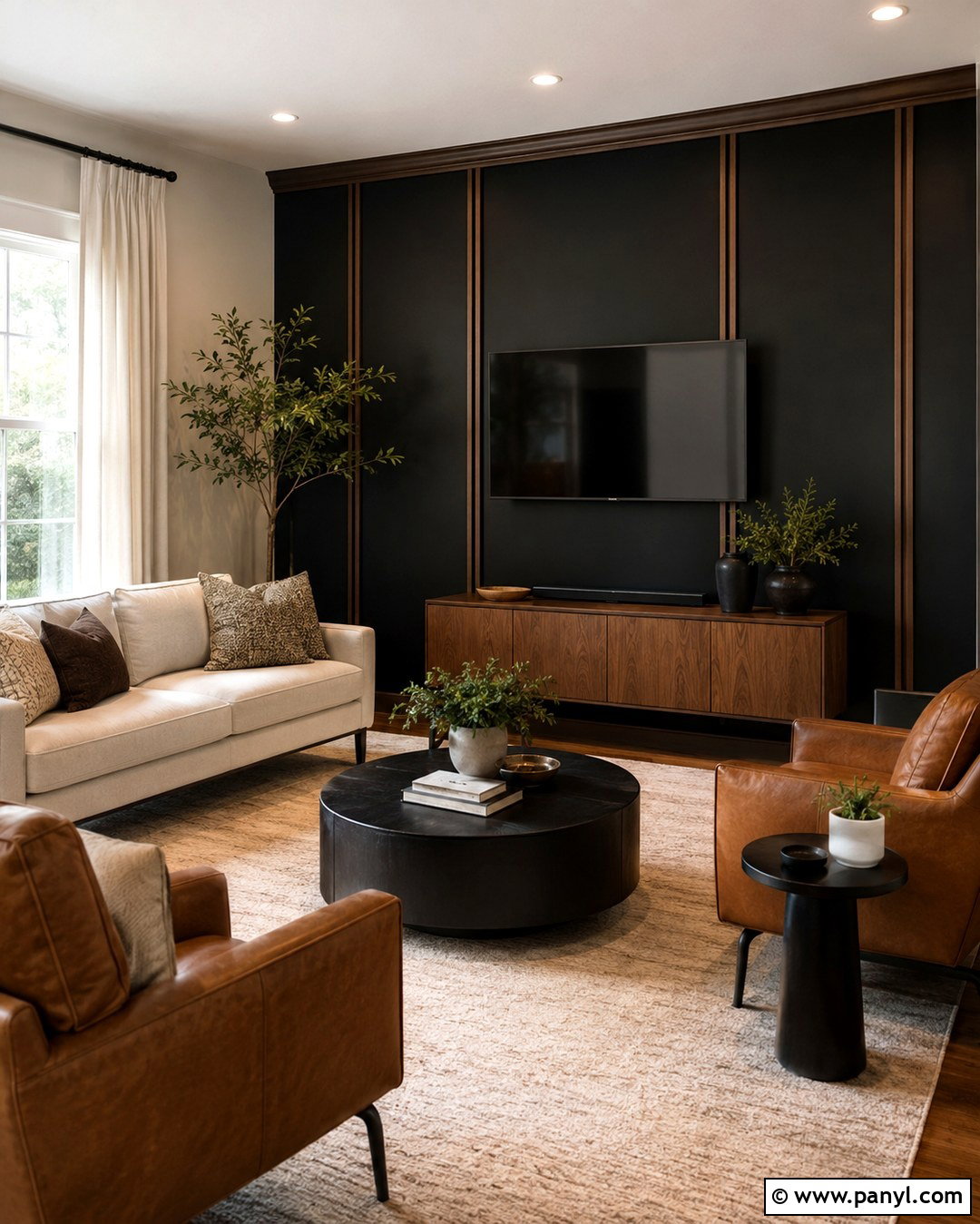 Black Living Room Wall With Walnut Trim - 20 Black Accent Wall With Wood Trim Ideas