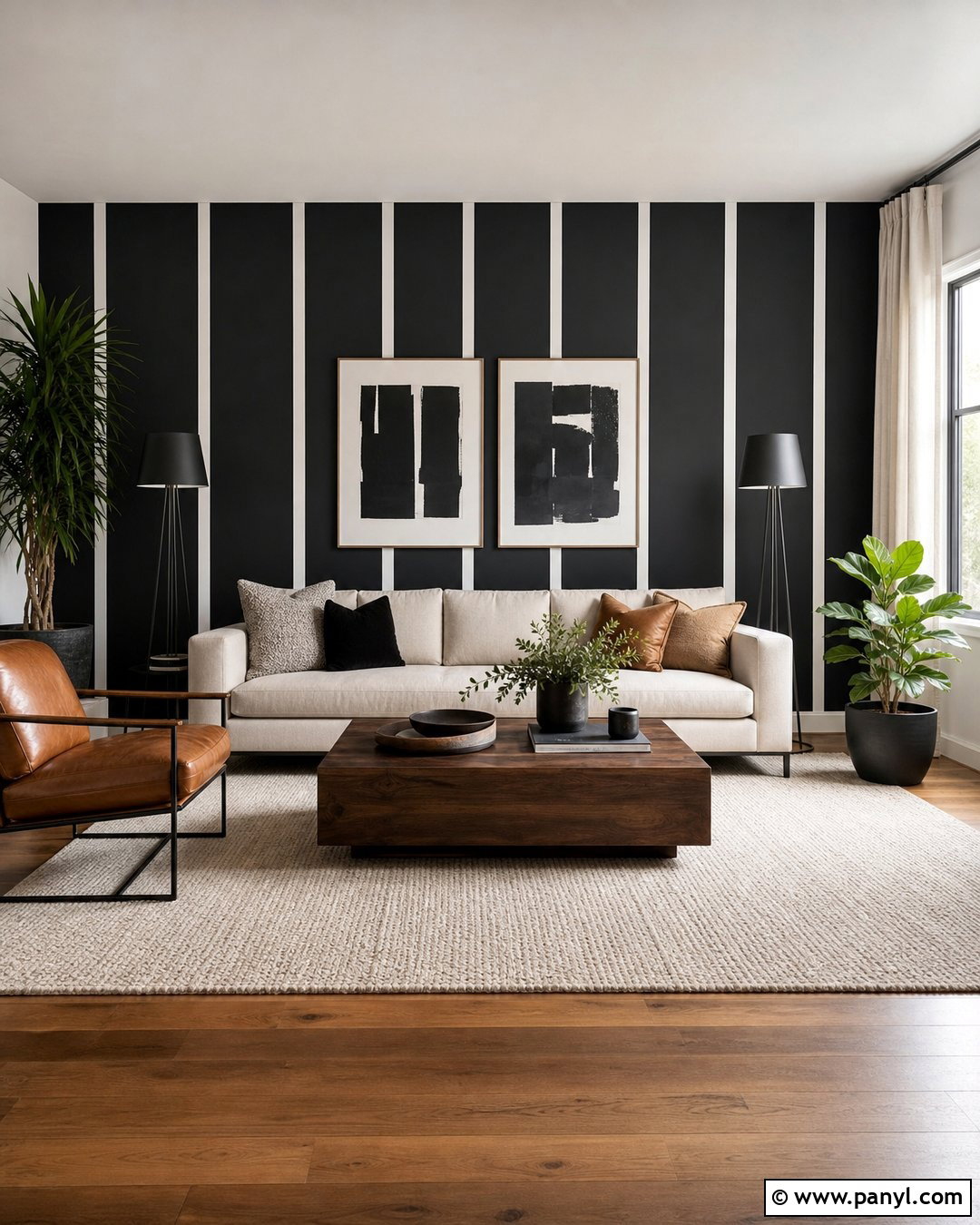 Black Living Room Wall With Wide White Stripes - 20 Black Wall With White Stripes