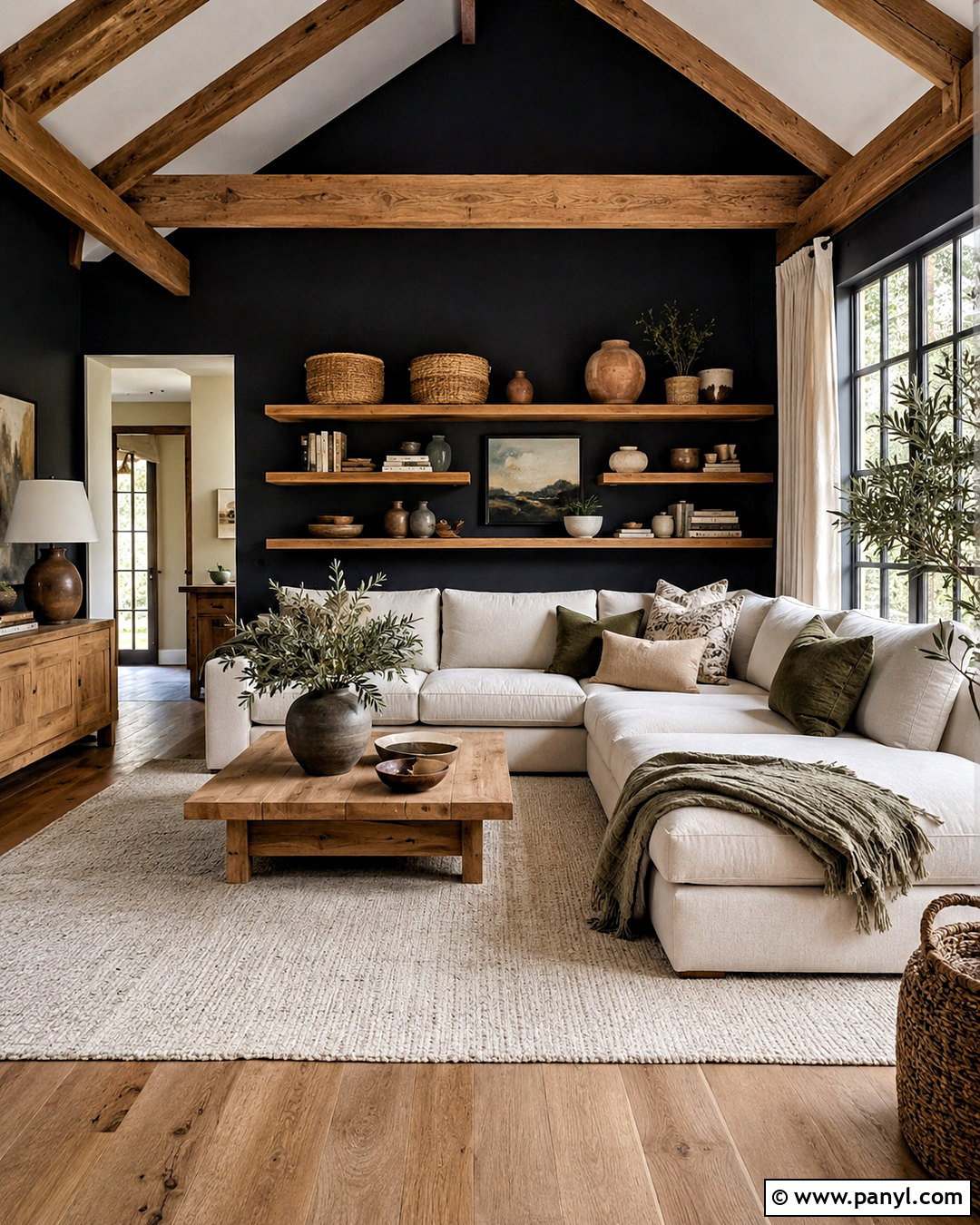 Black Living Room Walls With Natural Wood - 20 black living room walls