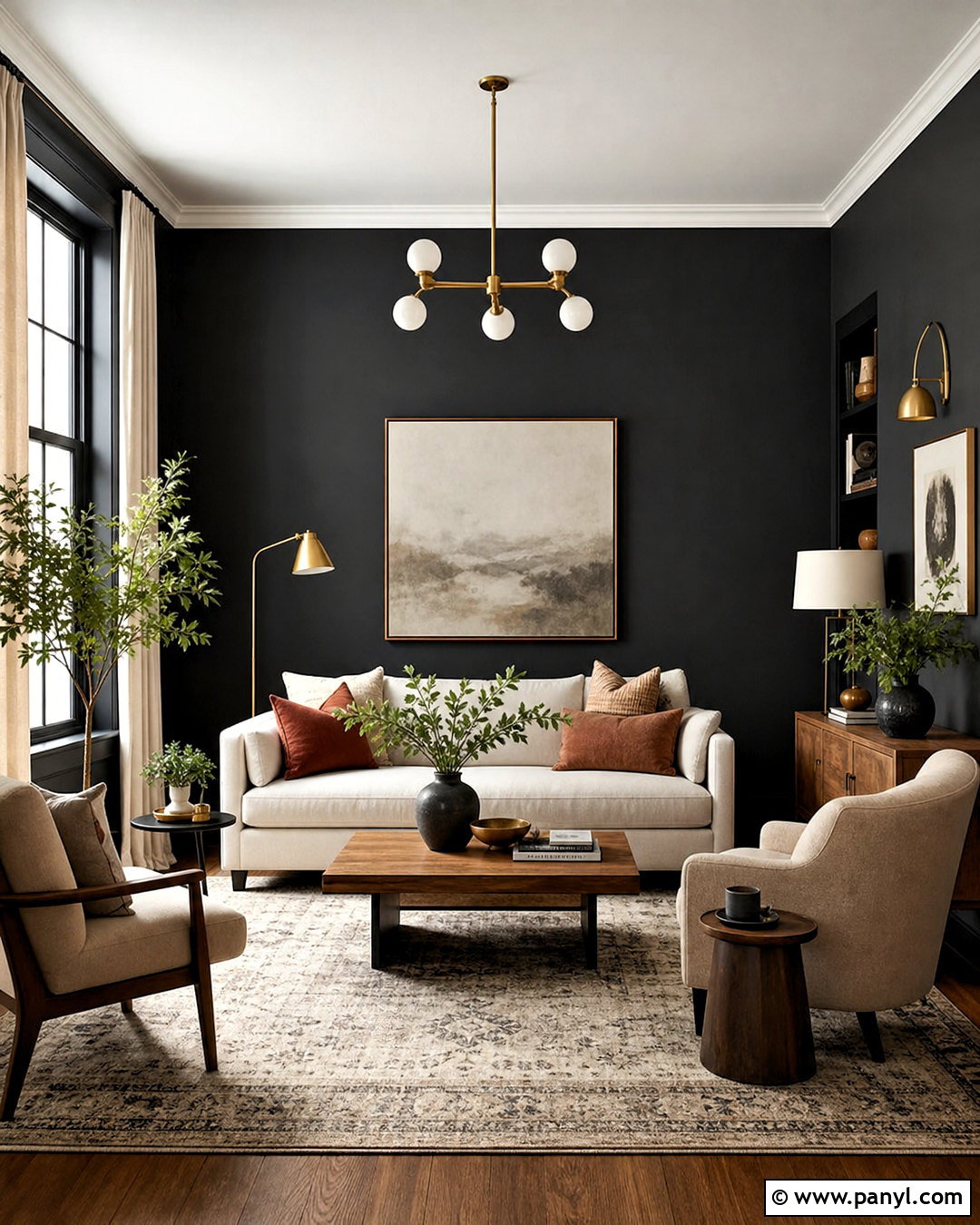 Black Living Room With Cream Furniture - 20 black room design ideas