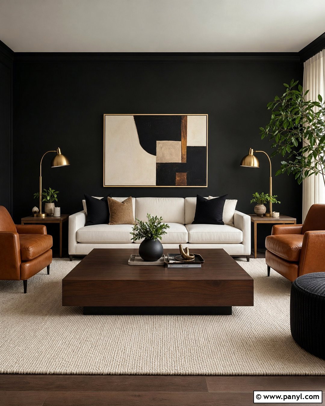 Black Living Room With White Sofa - 35 black painted room ideas