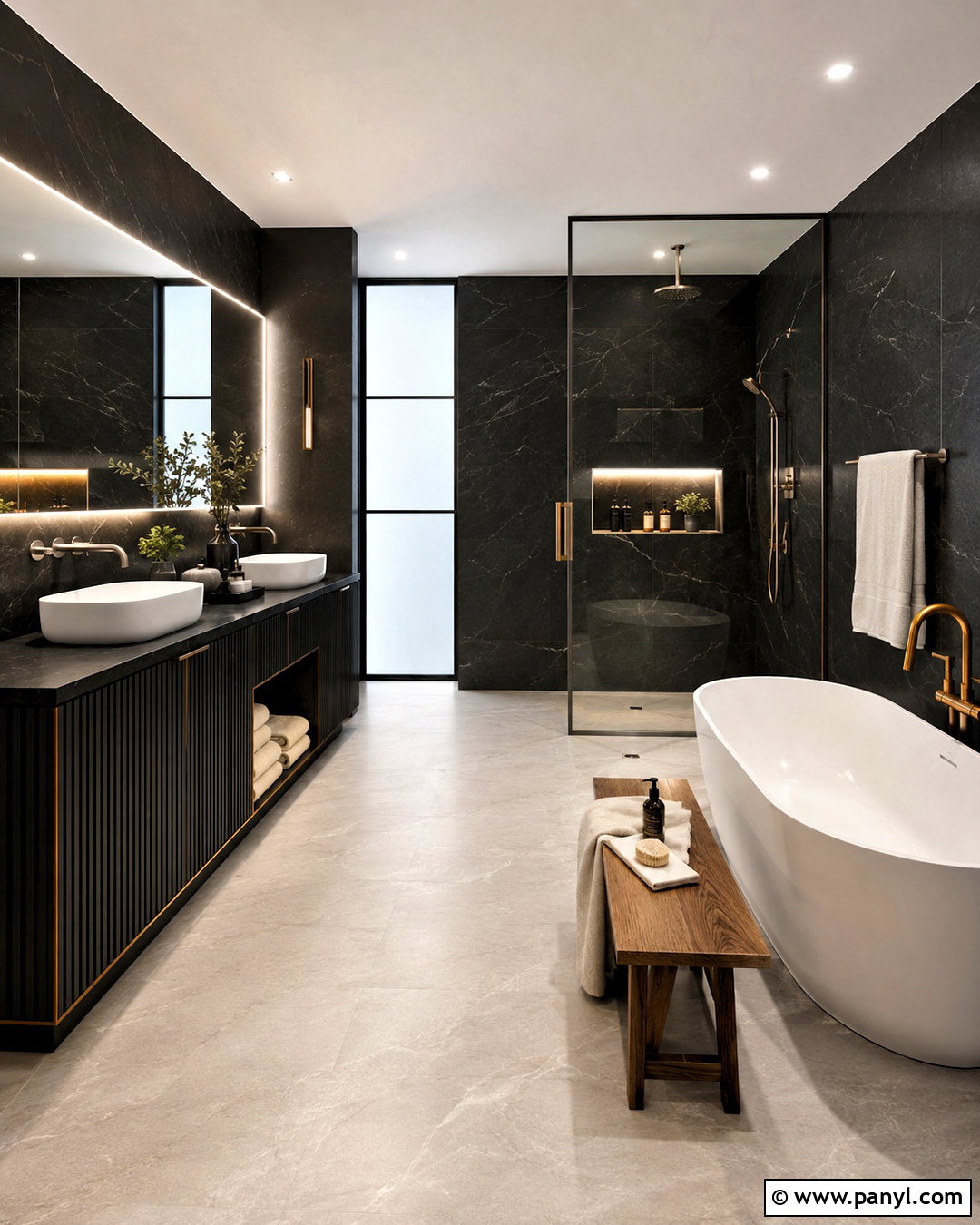 Black Luxury Bathroom With Double Vanity - 20 black bathroom aesthetic ideas