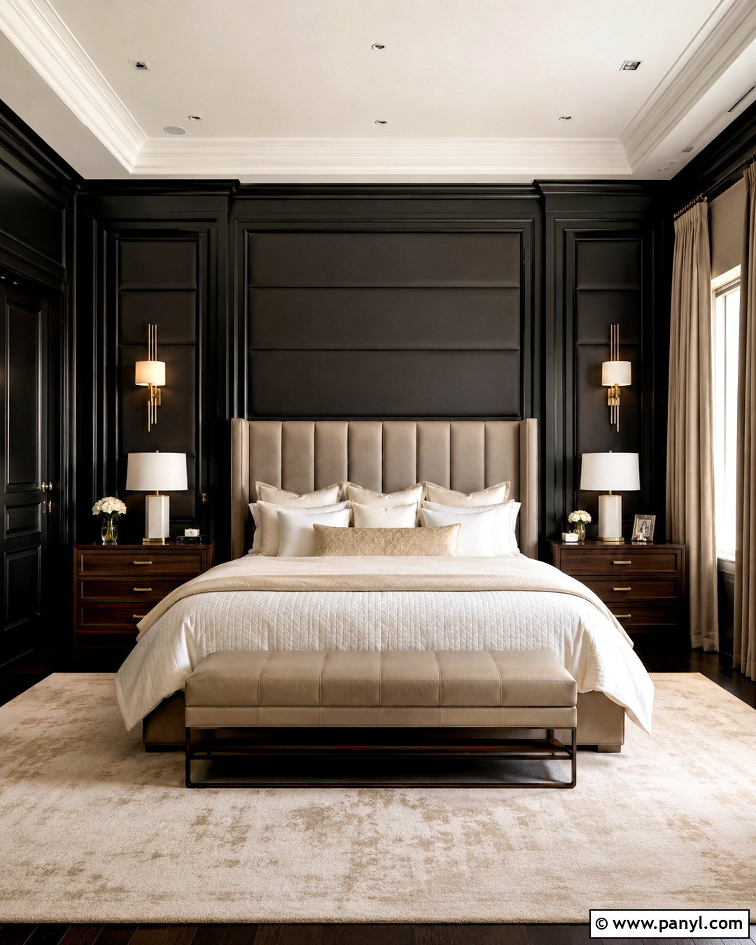 Black Luxury Hotel Paneled Bedroom - 20 black panelling bedroom ideas