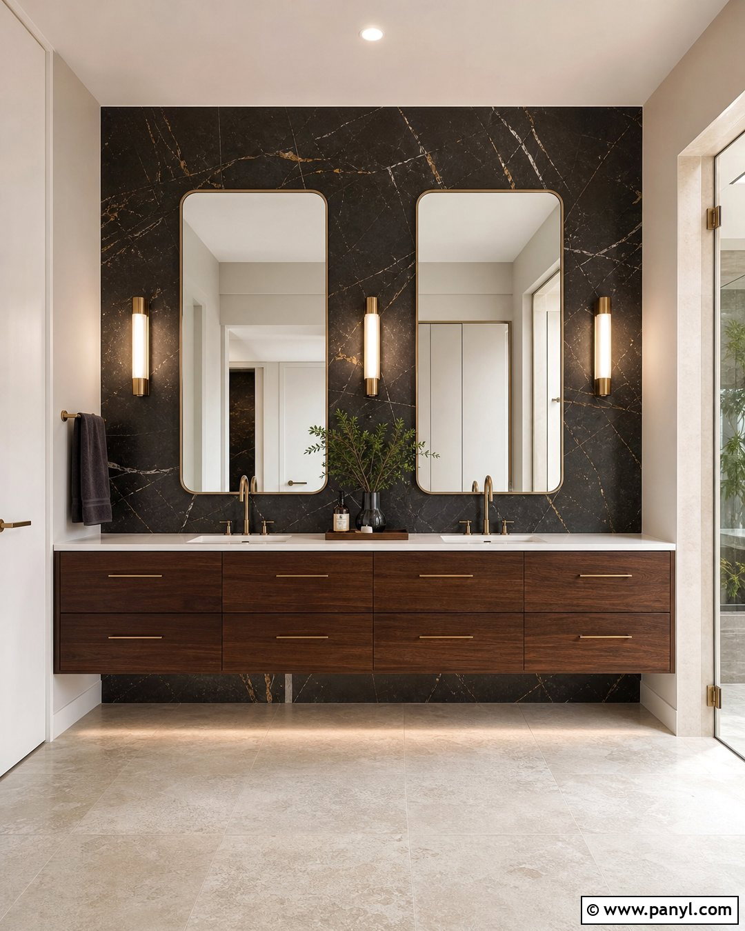Black Marble Accent Wall Bathroom - 35 Black Accent Wall Bathroom Ideas