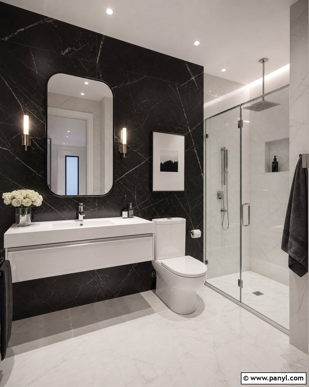 Black Marble Accent Wall - 20 Dark Accent Wall In Small Bathroom Ideas