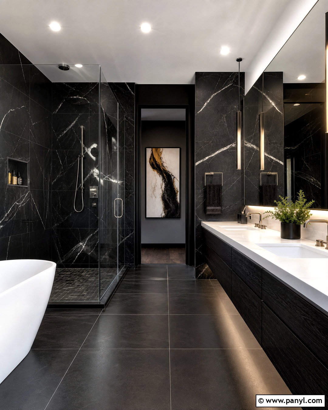 Black Marble Bathroom - 20 dark color bathroom ideas