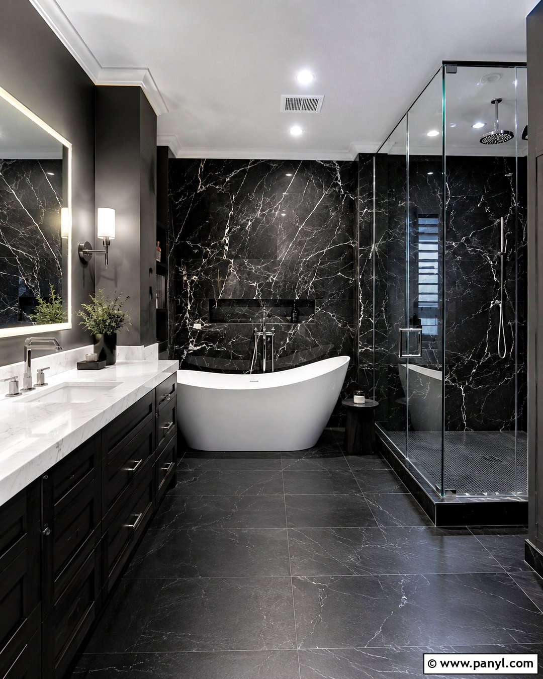 Black Marble Bathroom - 20 dark theme bathroom ideas