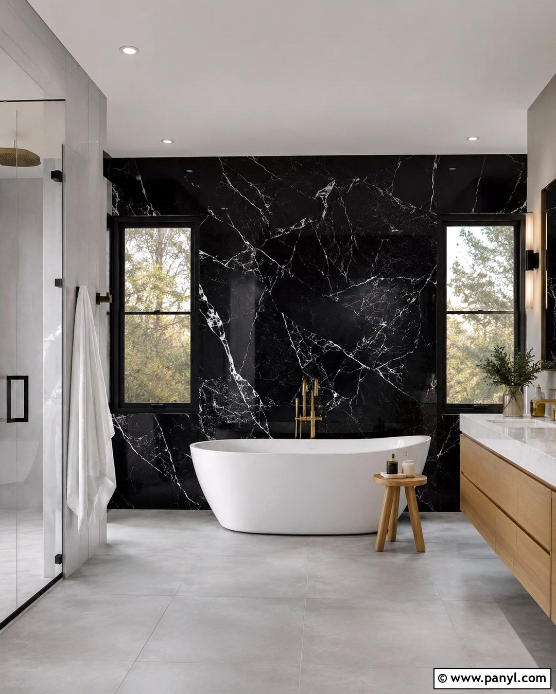 Black Marble Bathroom Statement Wall - 20 Black And White Statement Wall Ideas