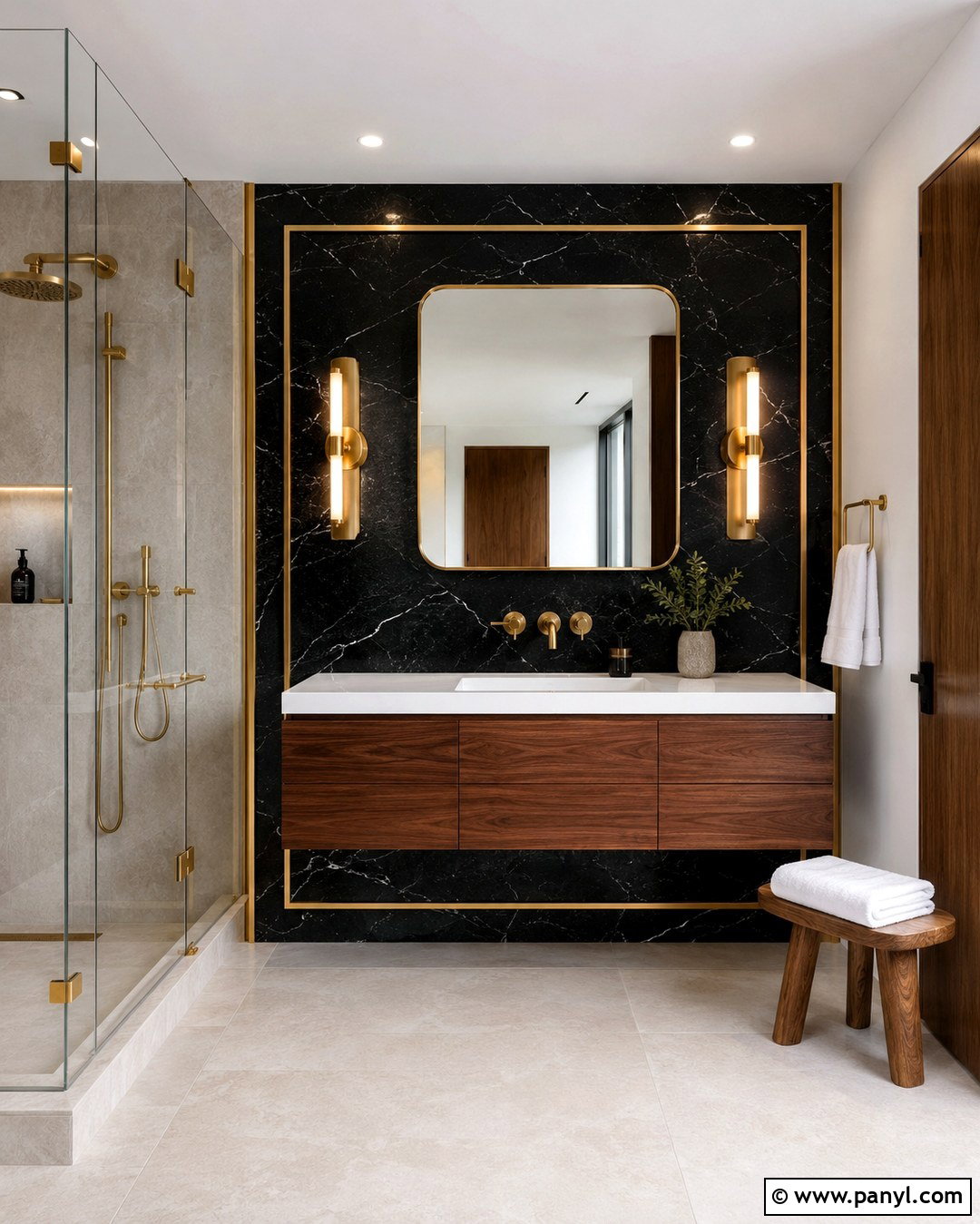Black Marble Bathroom Wall With Gold Trim - 20 Black Walls Gold Trim Ideas
