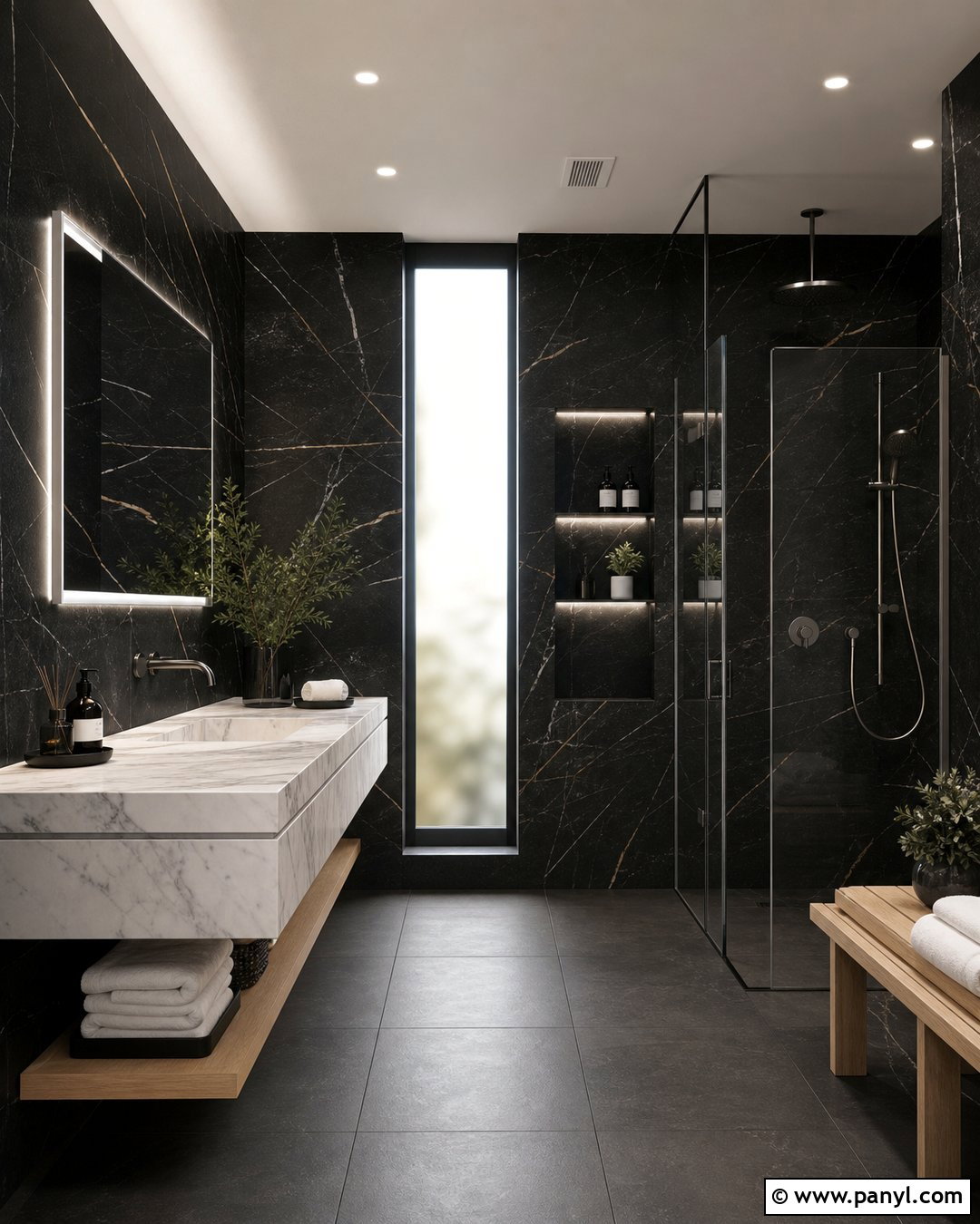 Black Marble Bathroom With Light Marble Sink - 20 Modern Bathroom With Dark Walls And Marble Sink Ideas