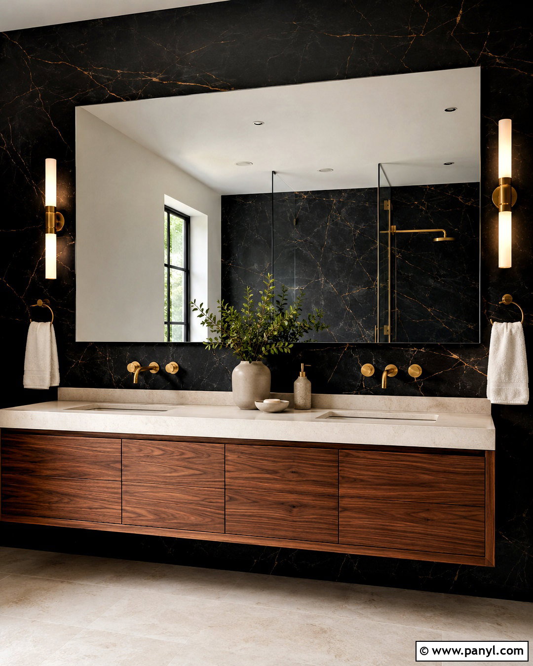 Black Marble Feature Wall Bathroom - 40 Black Feature Wall Ideas