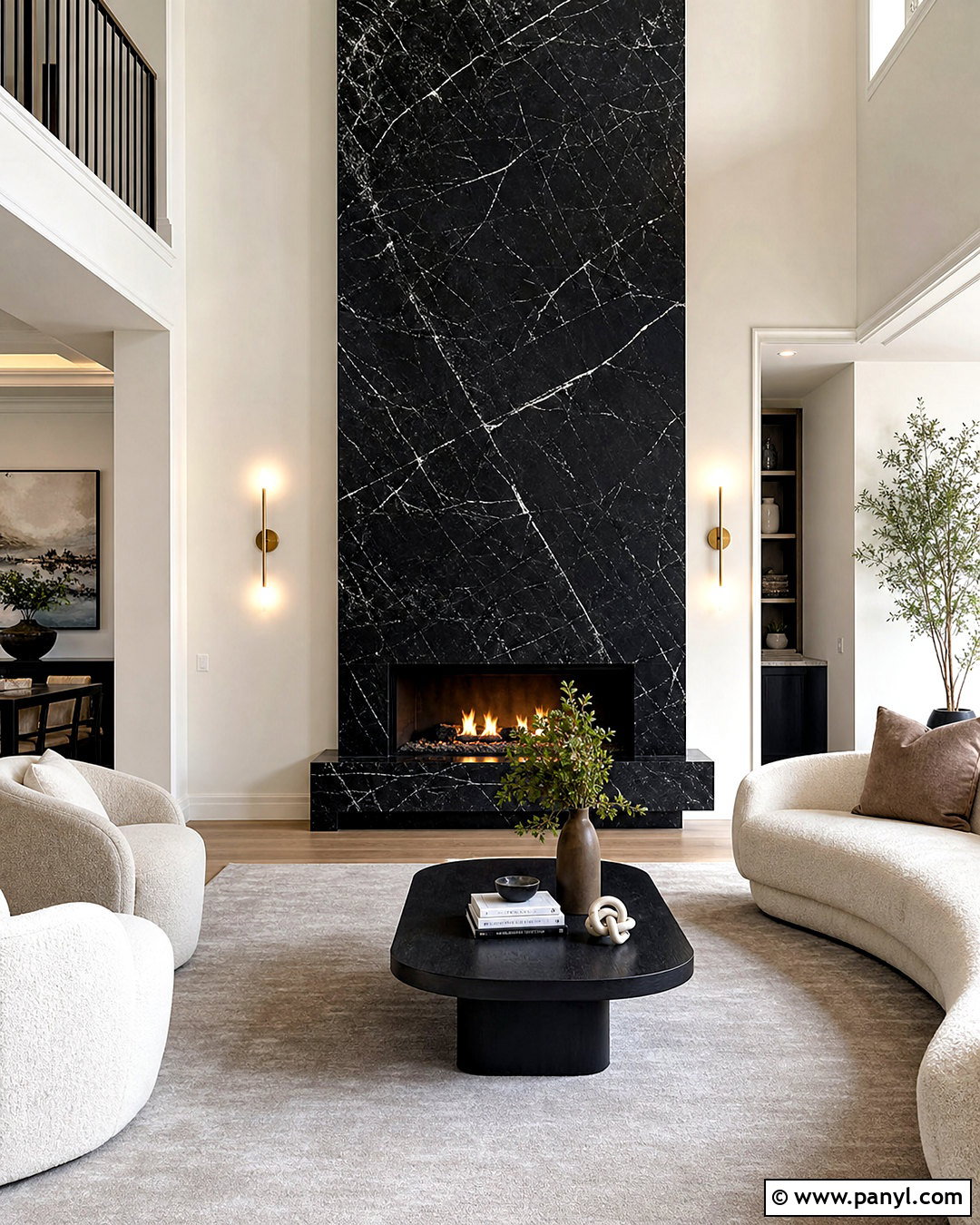 Black Marble Fireplace With Cream Furniture - 20 living room with black fireplace ideas