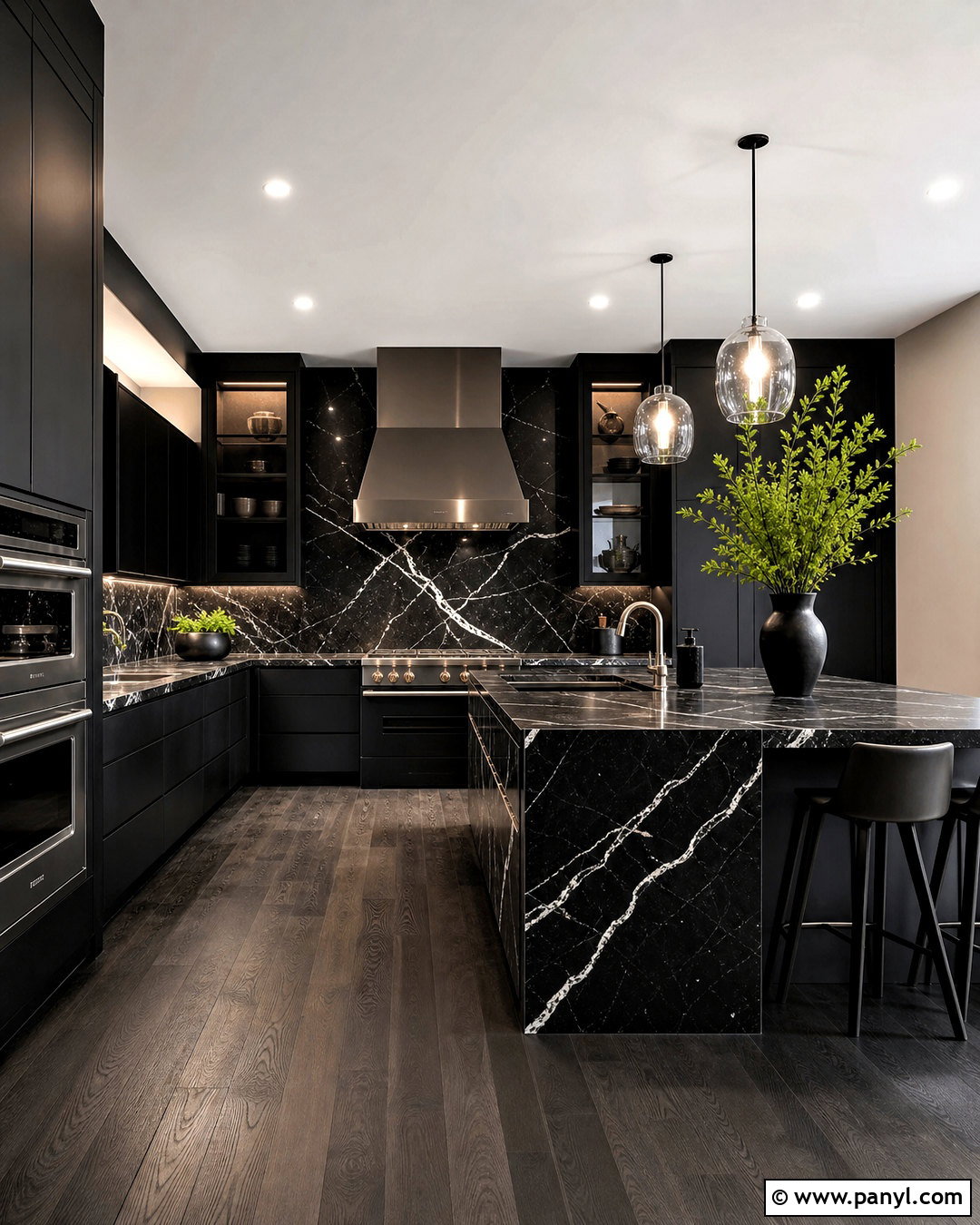 Black Marble Kitchen - 20 all black kitchen ideas