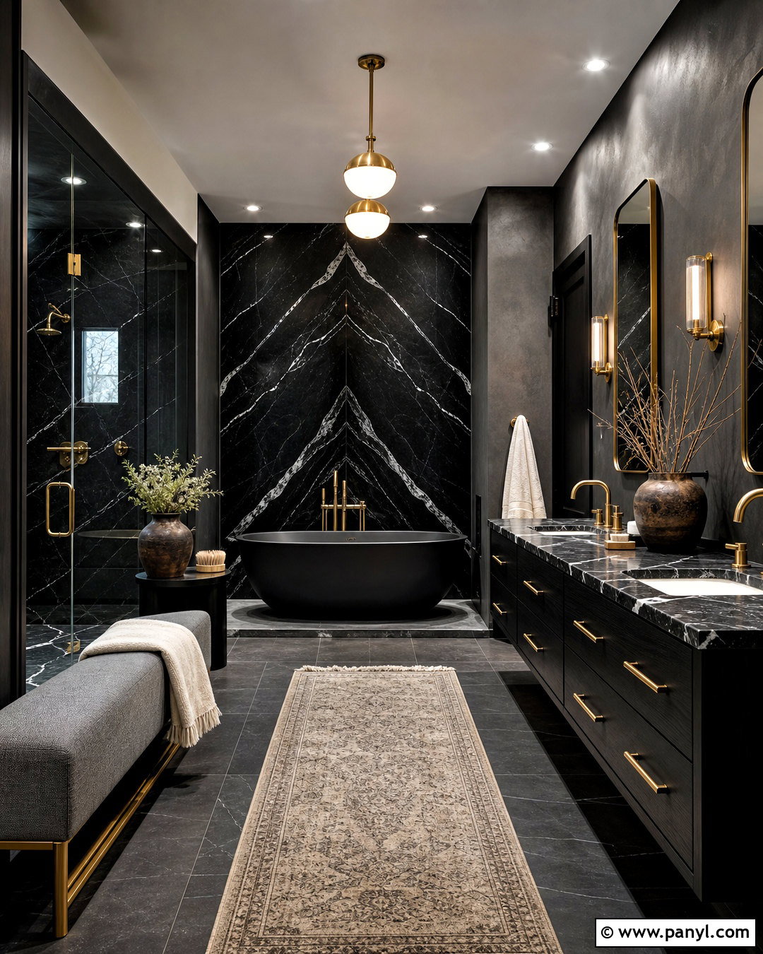 Black Marble Luxury Bathroom - 20 dark moody bathroom ideas