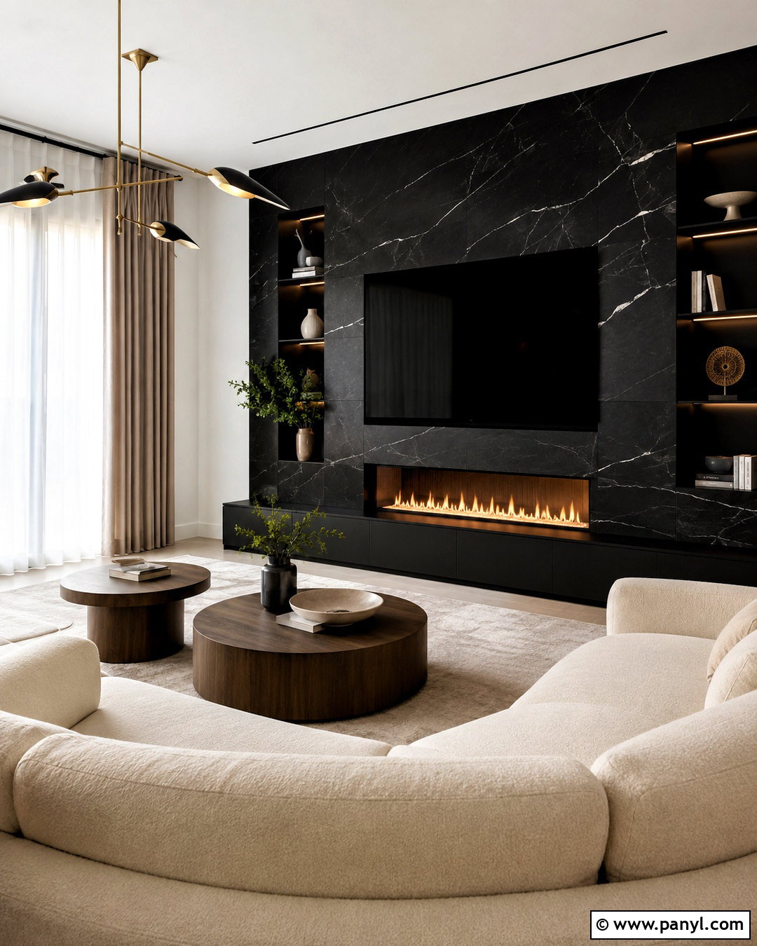 Black Marble Media Wall - 20 black media wall ideas