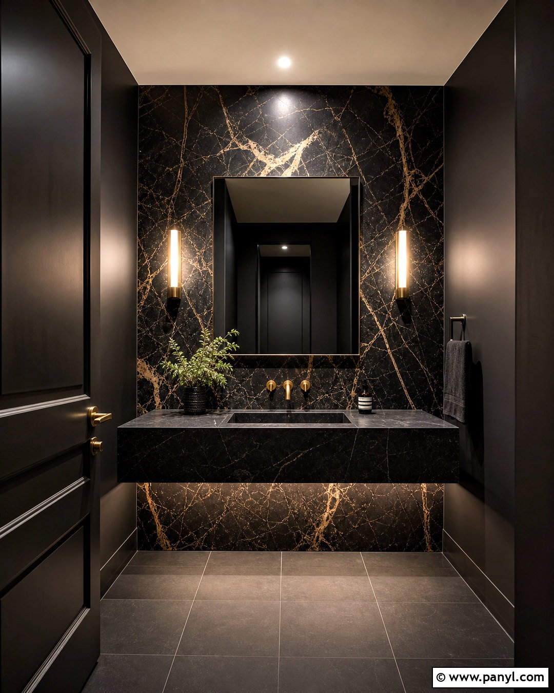 Black Marble Powder Room - 20 dark powder room ideas