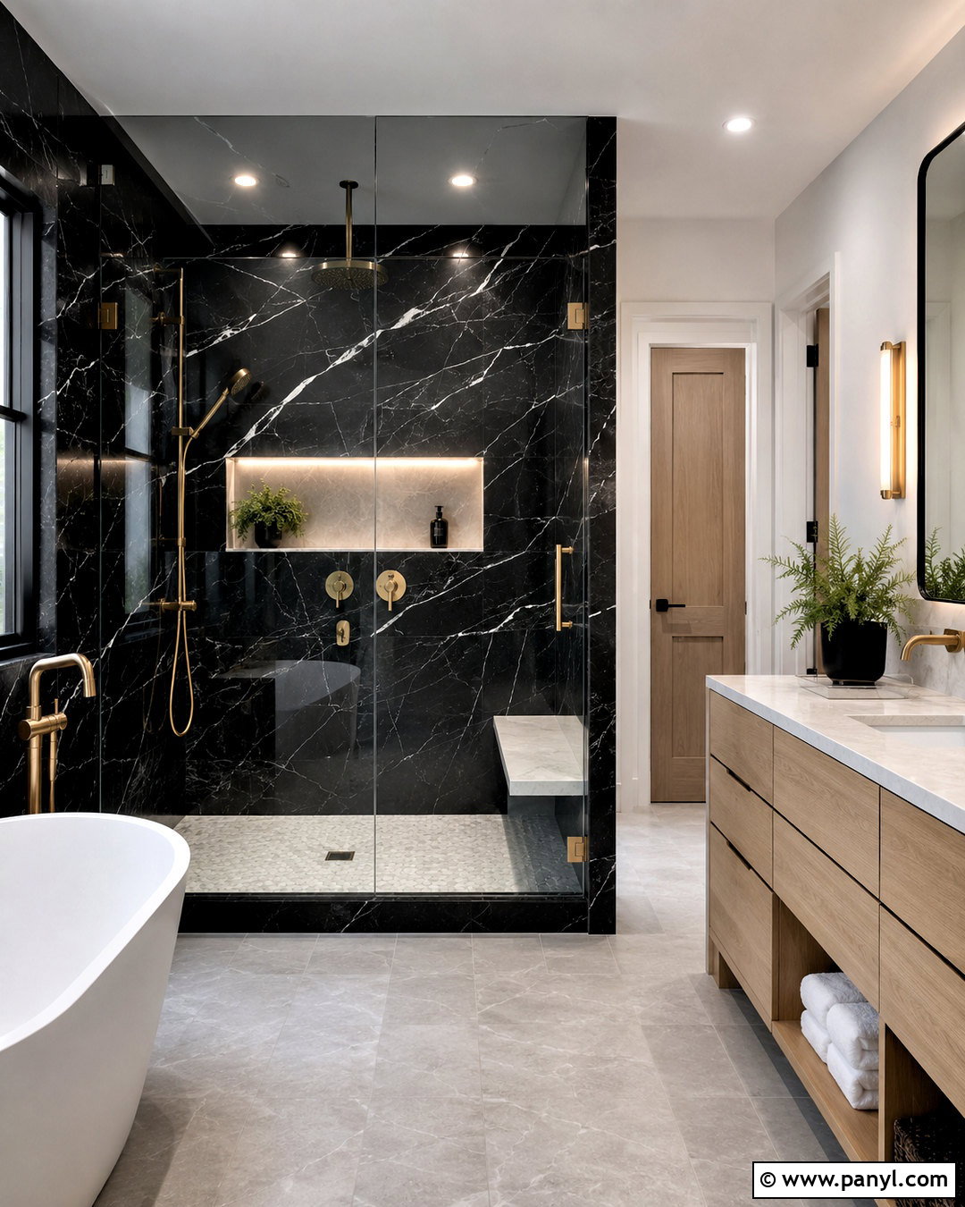Black Marble Shower Tile - 20 black and white shower tile ideas
