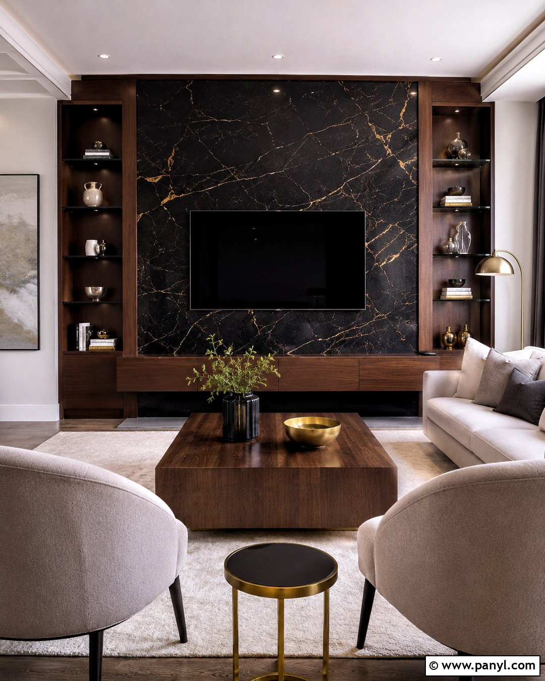 Black Marble TV Feature Wall - 20 marble tv feature wall ideas