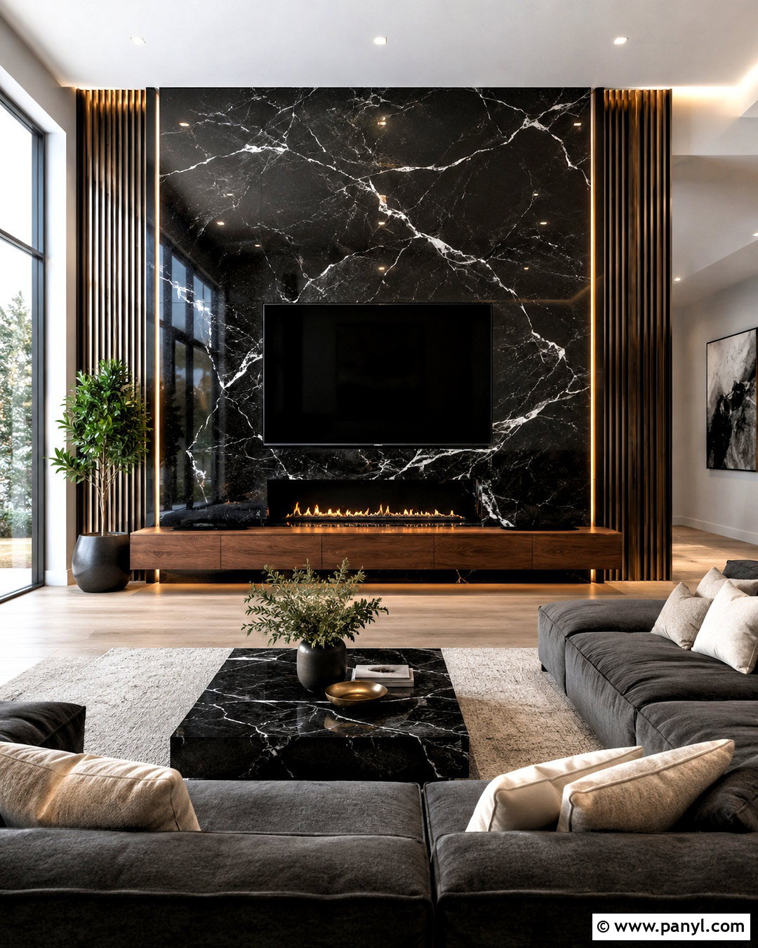 Black Marble TV Wall - 20 marble wall design luxury ideas
