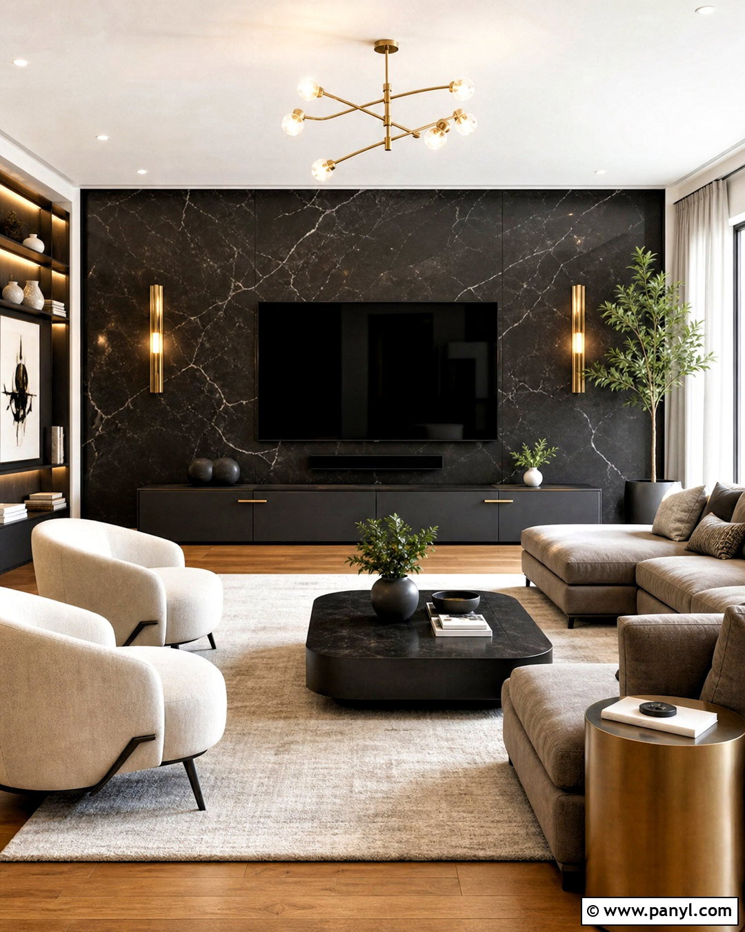 Black Marble TV Wall With White Veining - 20 tv wall design black ideas
