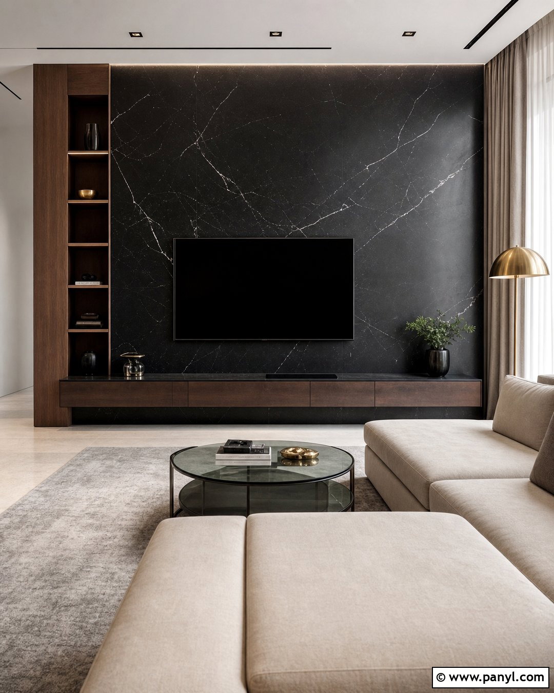 Black Marble TV Wall - 35 Black Wall Behind Tv Ideas