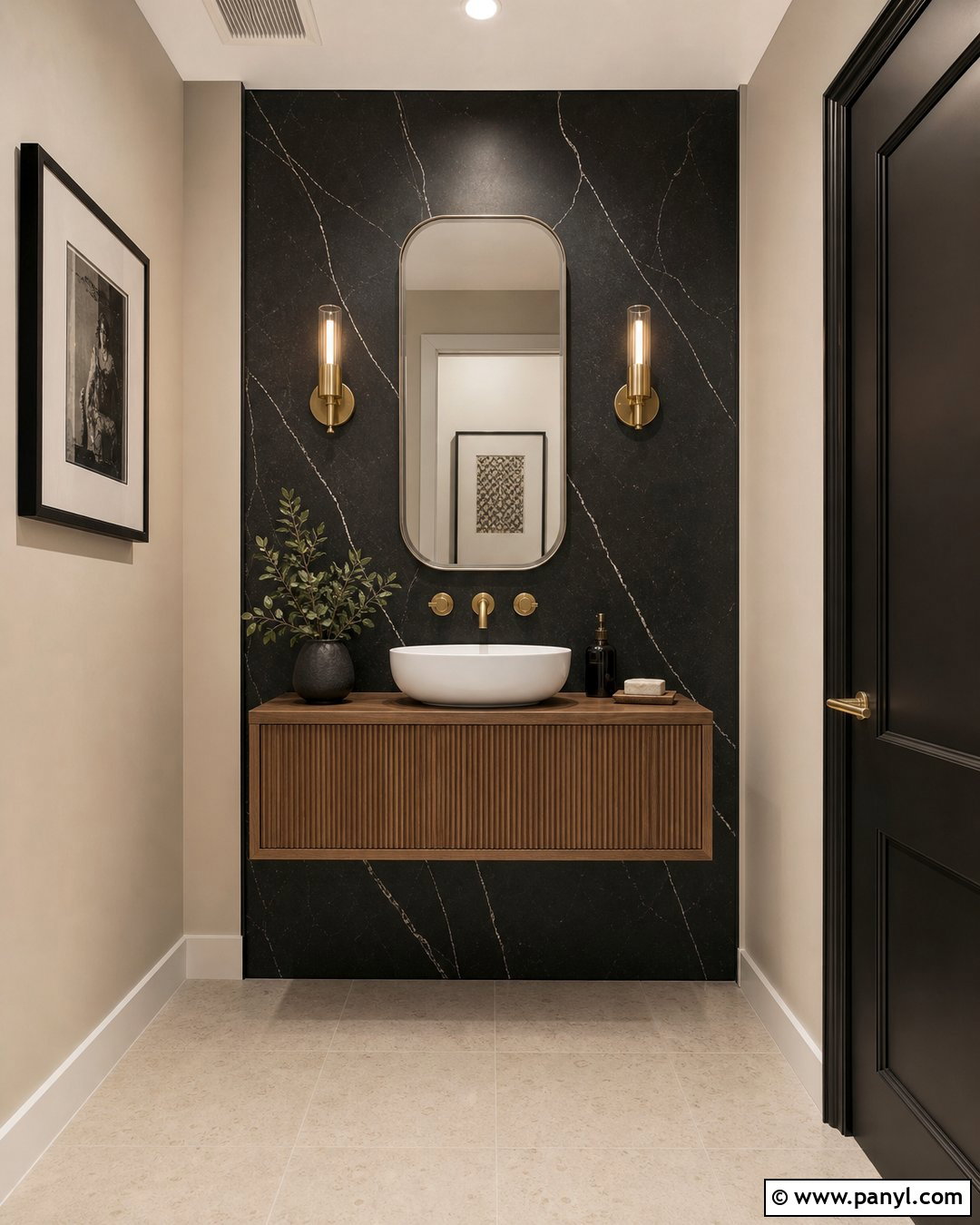 Black Marble Vanity Wall - 20 Black Accent Wall Half Bathroom Ideas
