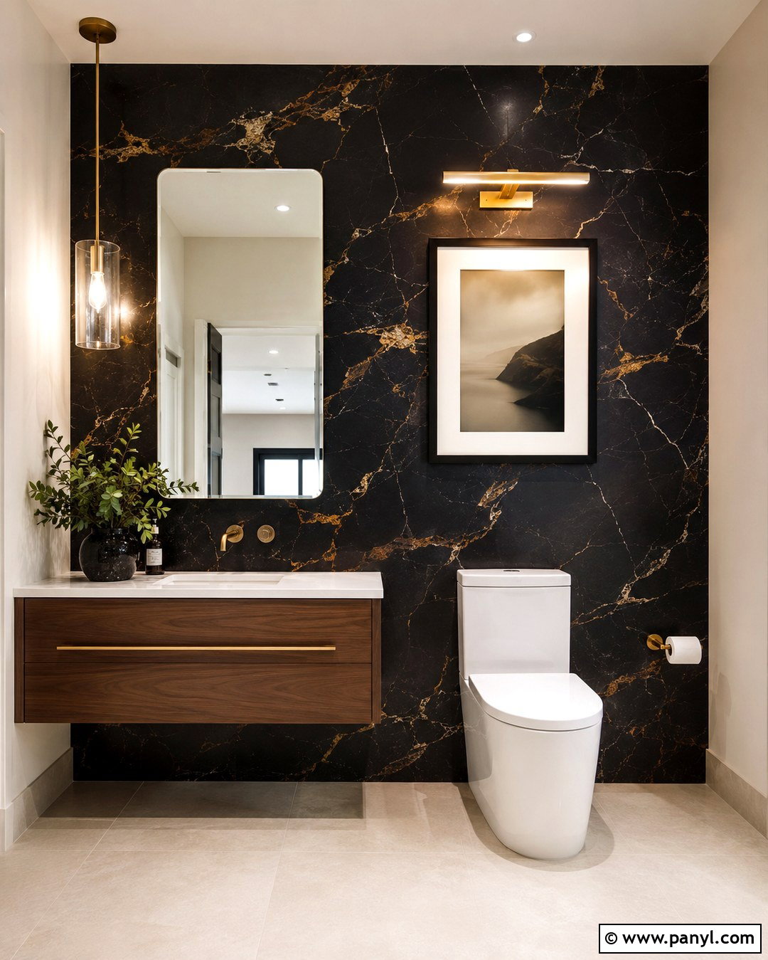 Black Marble Wall Behind Toilet - 20 Black Accent Wall Behind Toilet Ideas