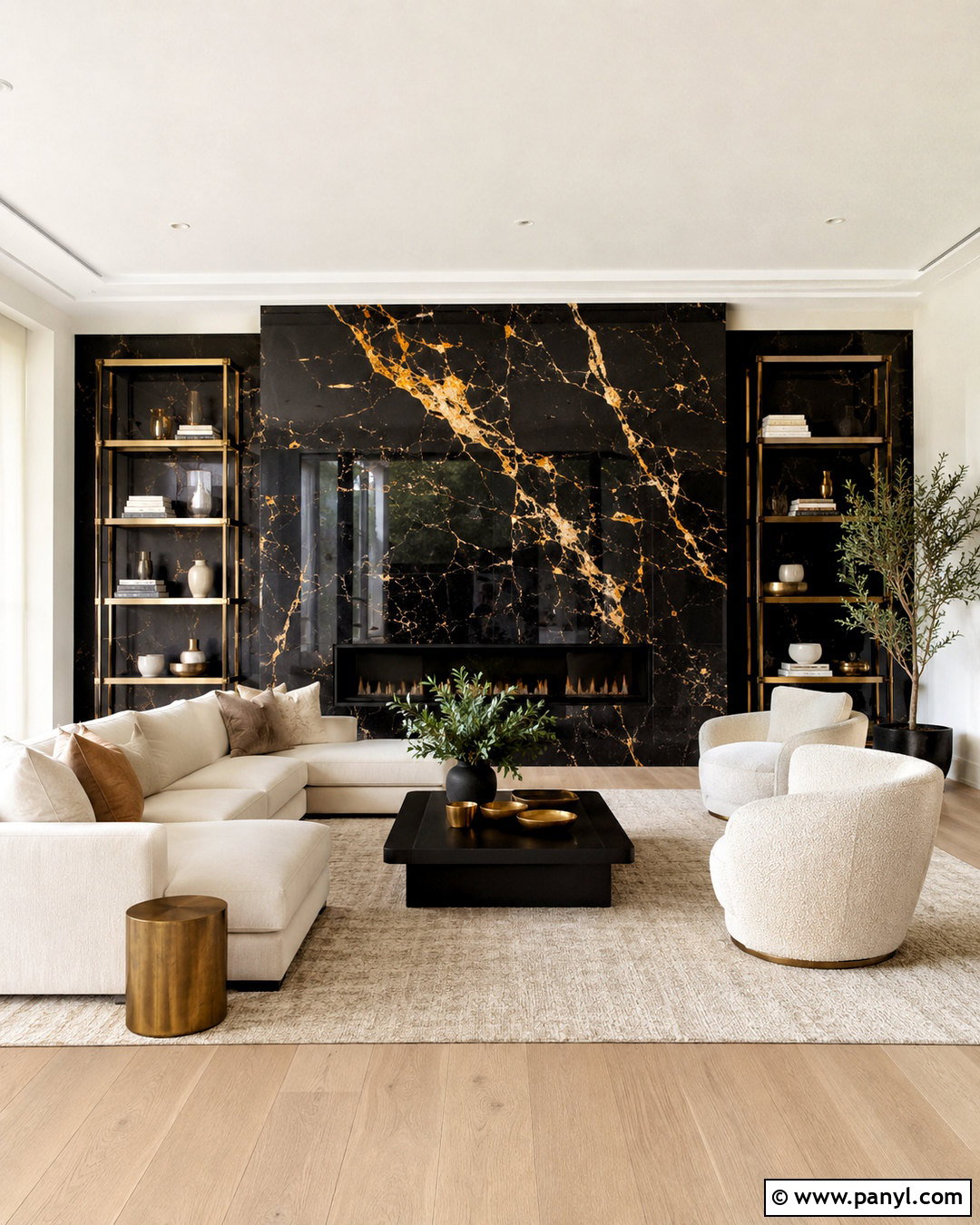 Black Marble Wall With Gold Veining - 20 black and gold accent wall ideas