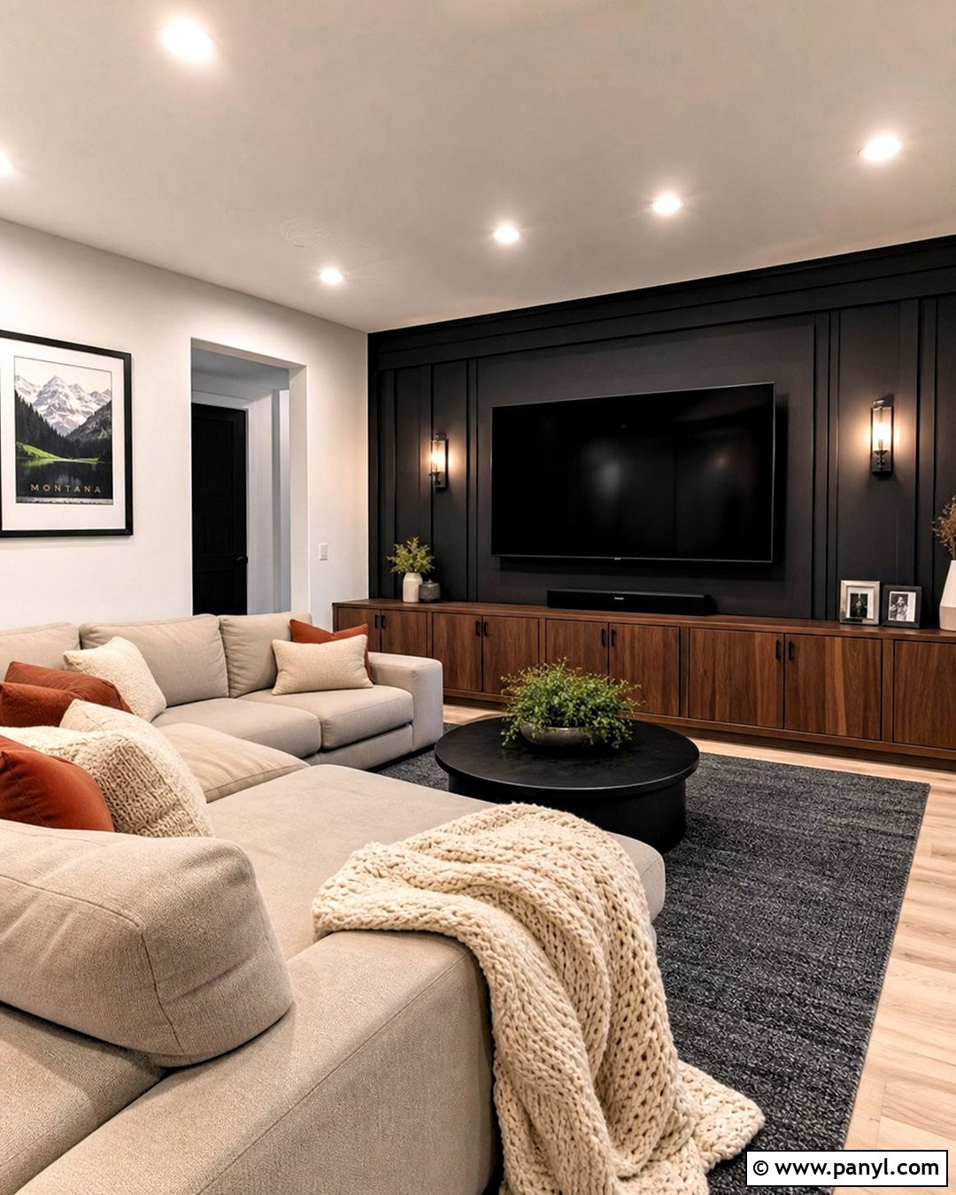Black Media Room Wall With Low Cabinets - 20 black interior walls