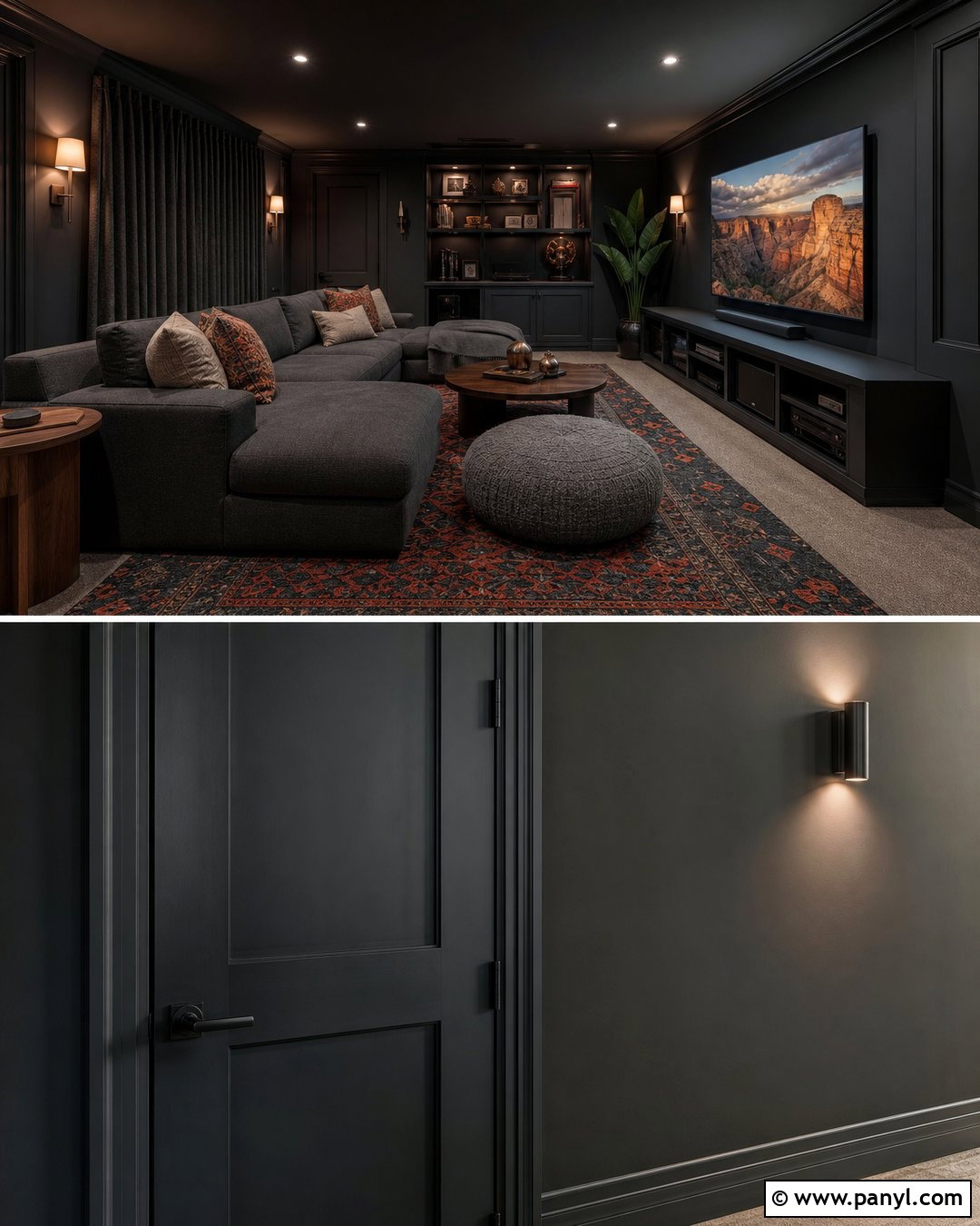 Black Media Room Walls And Trim - 25 Same Color Trim And Walls