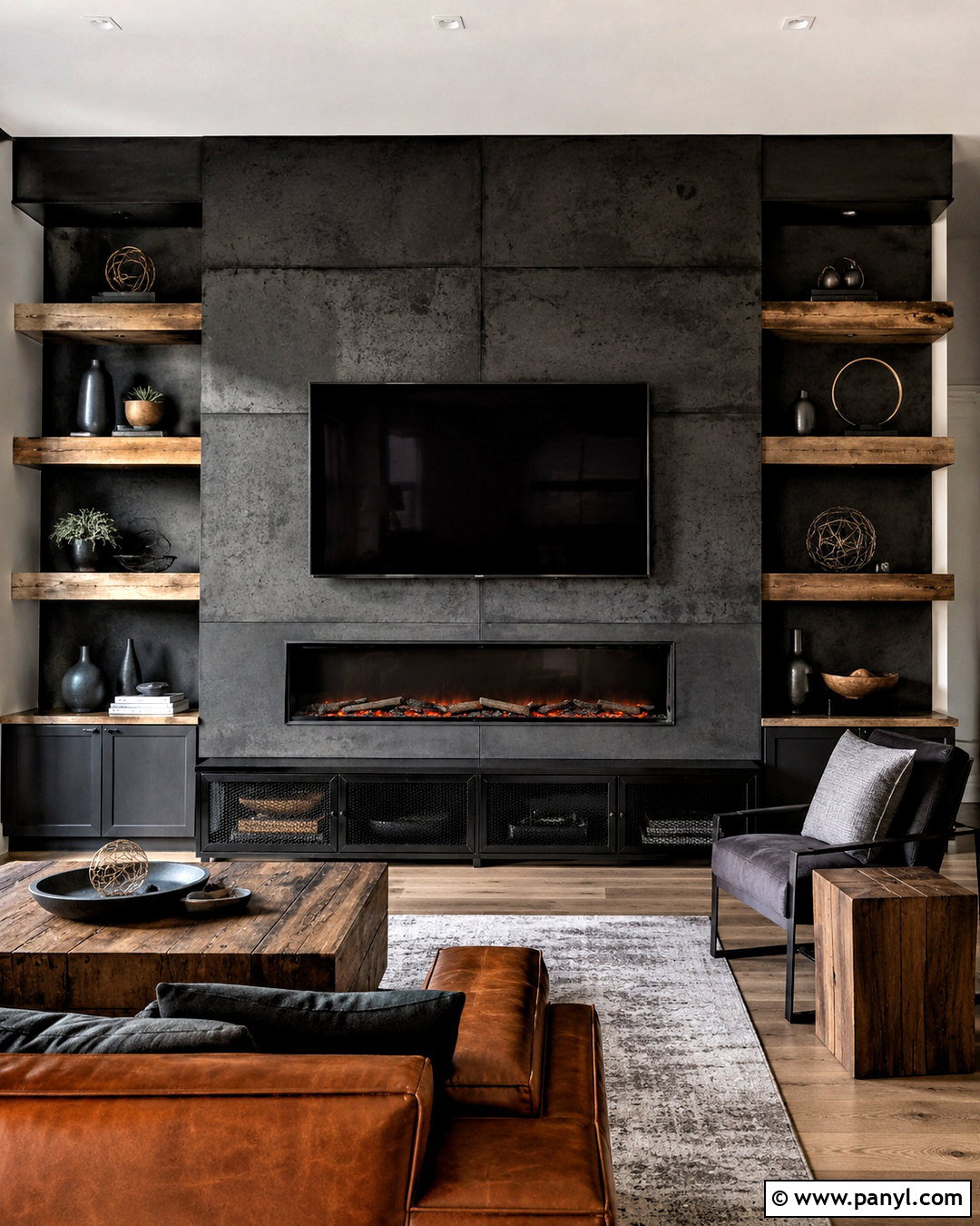 Black Media Wall With Concrete Panels - 20 black media wall ideas