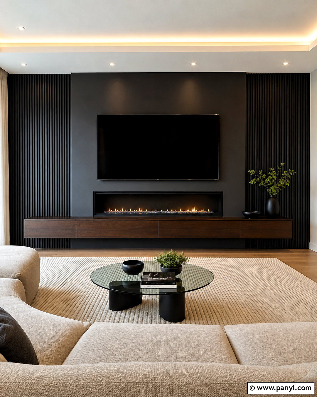 Black Media Wall With Fluted Panels - 20 black media wall ideas