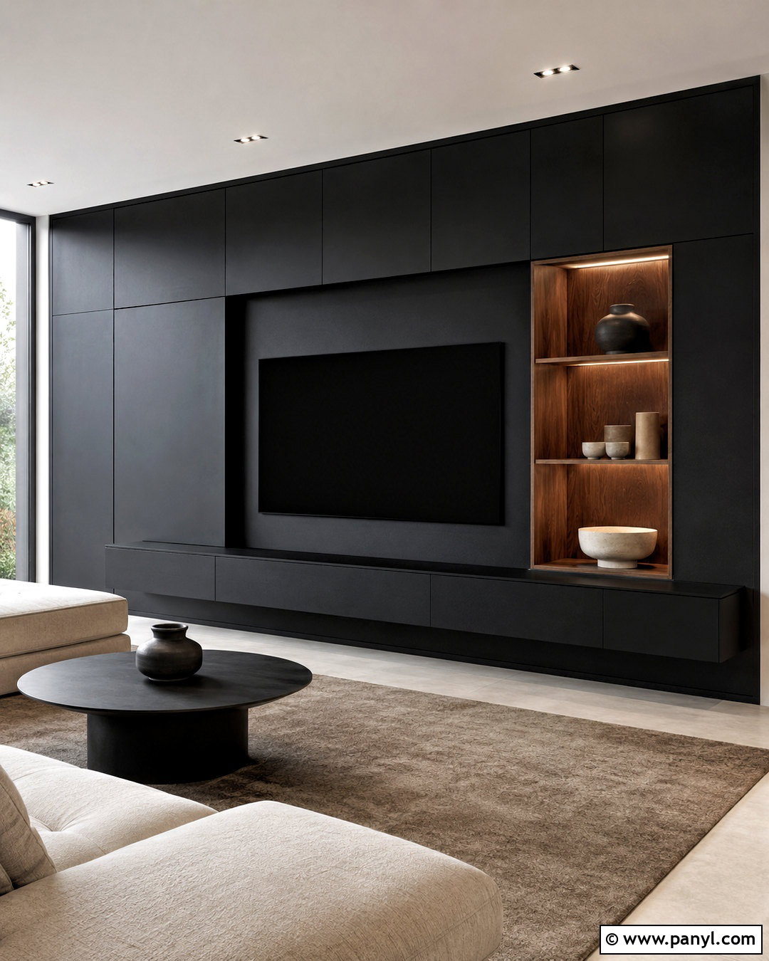 Black Media Wall With Hidden Storage - 20 black media wall ideas