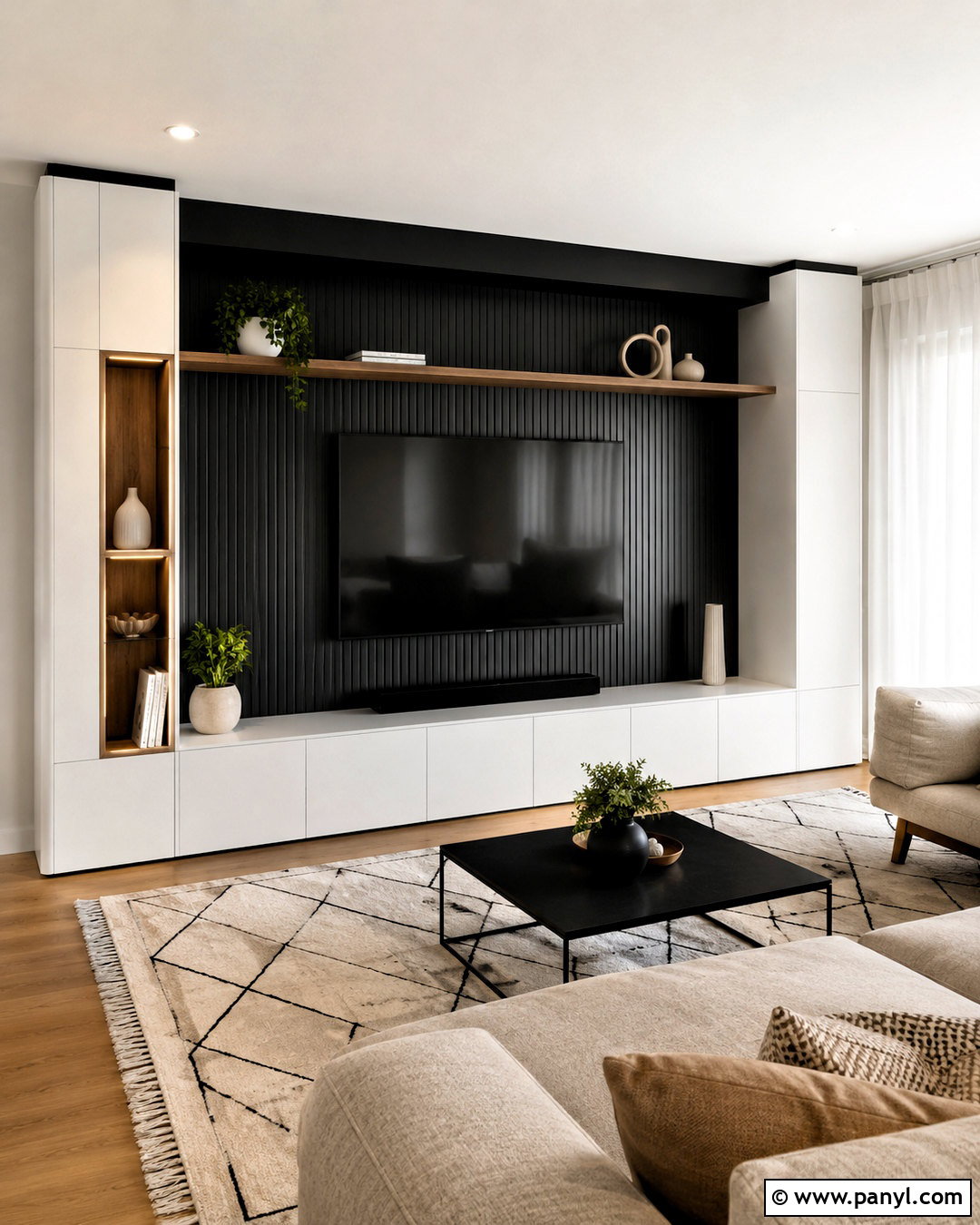 Black Media Wall With White Cabinets - 20 black media wall ideas