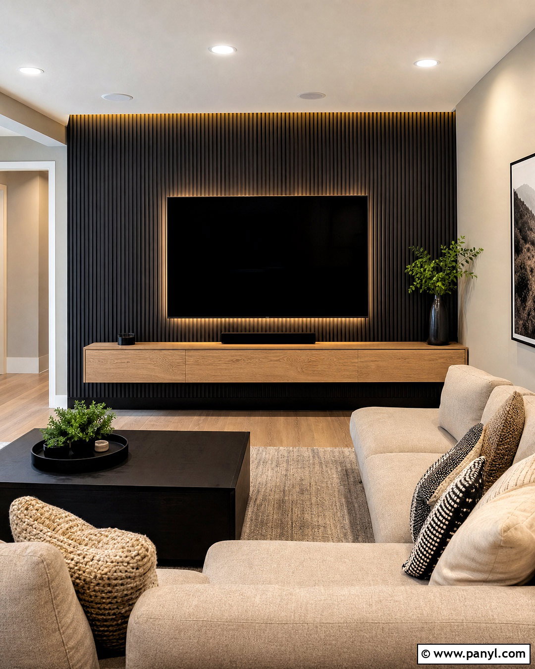 Black Metal Accent Wall Behind TV - 20 metal accent wall ideas