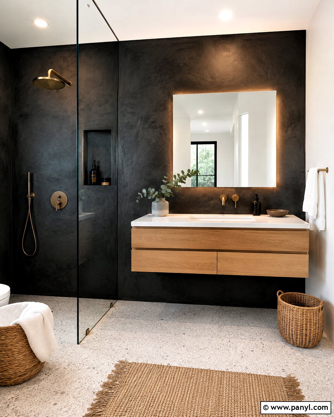 Black Microcement Bathroom Wall - 20 black textured wall ideas