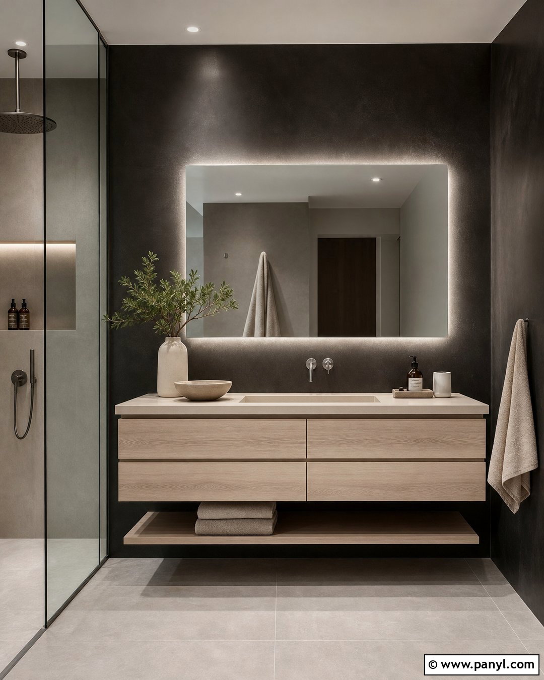 Black Microcement Wall Bathroom Vanity - 20 Modern Bathroom Vanity With Black Wall Ideas