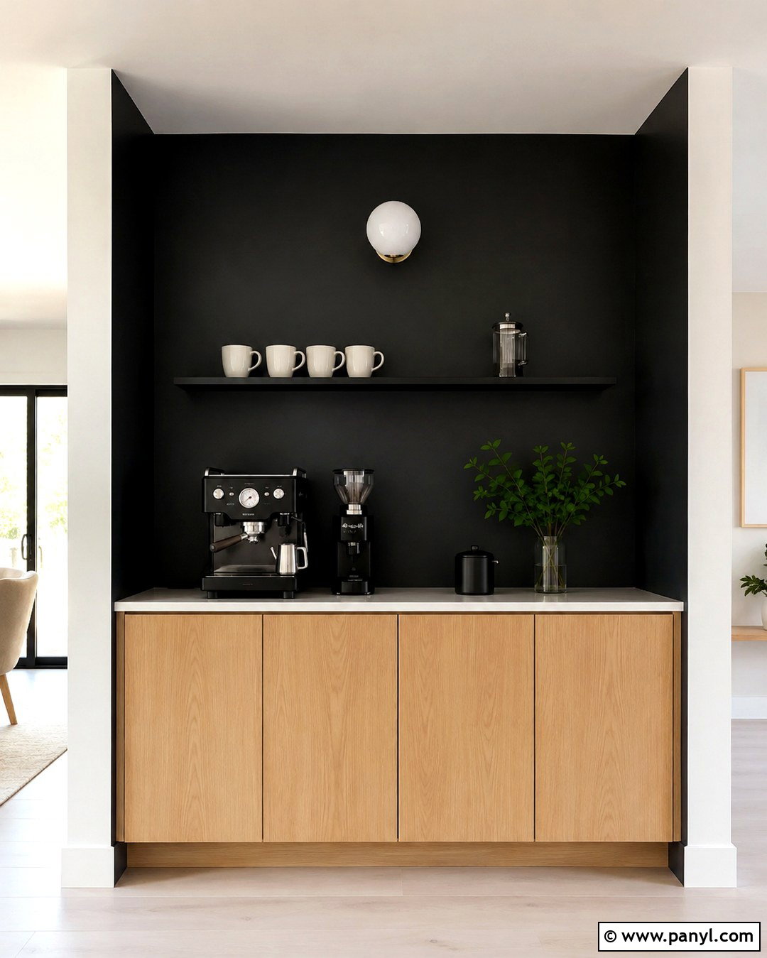 Black Minimalist Coffee Bar - 20 Black Accent Wall Coffee Bar Ideas