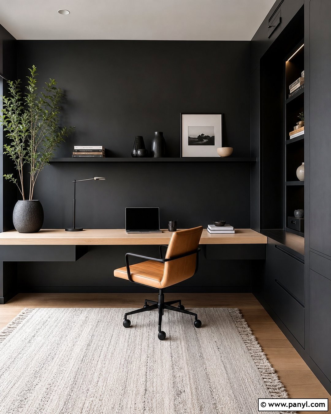 Black Minimalist Home Office - 35 black painted room ideas