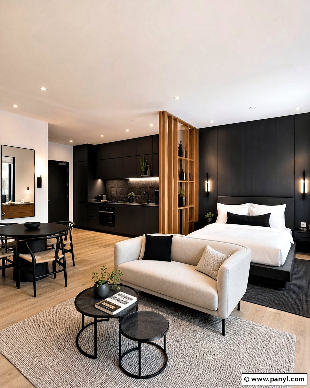 Black Minimalist Studio Apartment - 20 black room design ideas